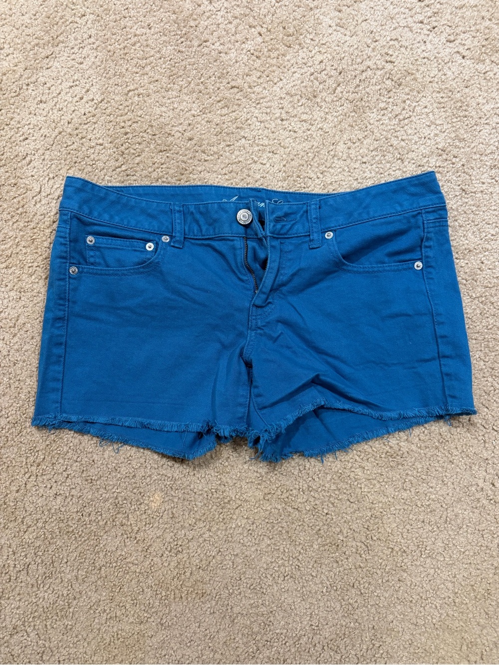 American Eagle Outfitters Royal Blue Frayed Denim Shortalls